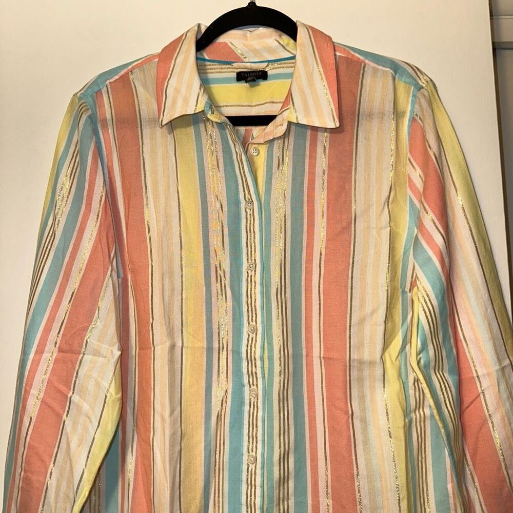 Talbots Petites Xlp Collared Button Colorful Meta… - image 2